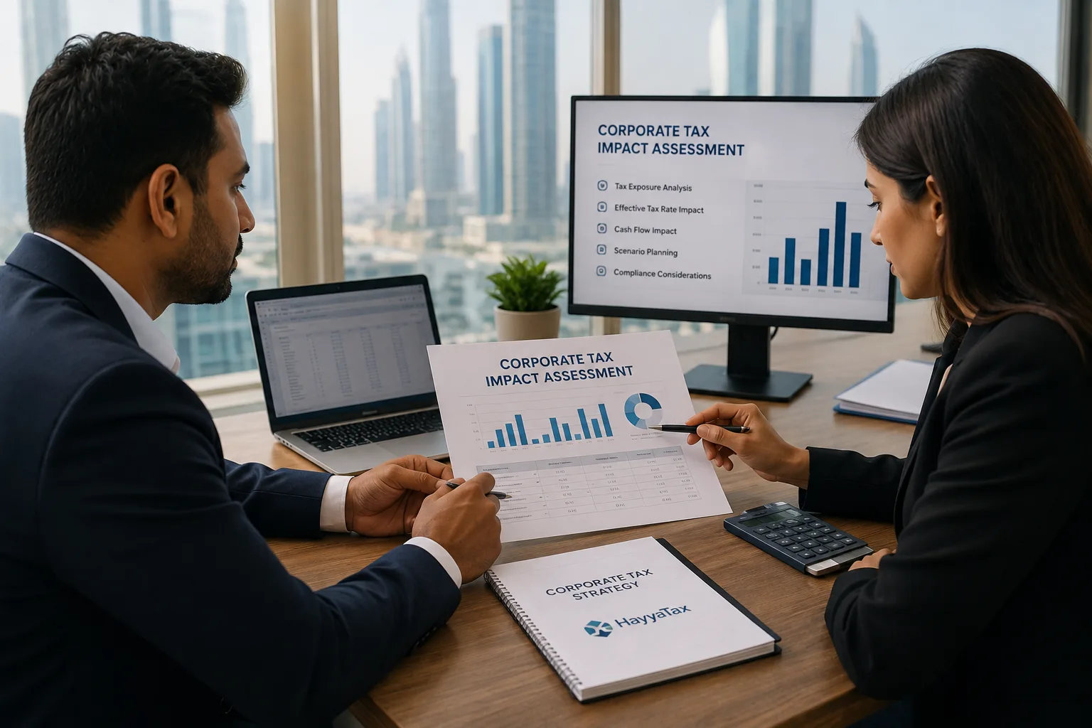 Corporate Tax Impact Assessment in Dubai, UAE by HayyaTax helping businesses assess UAE Corporate Tax impact, improve compliance, and optimize tax planning.